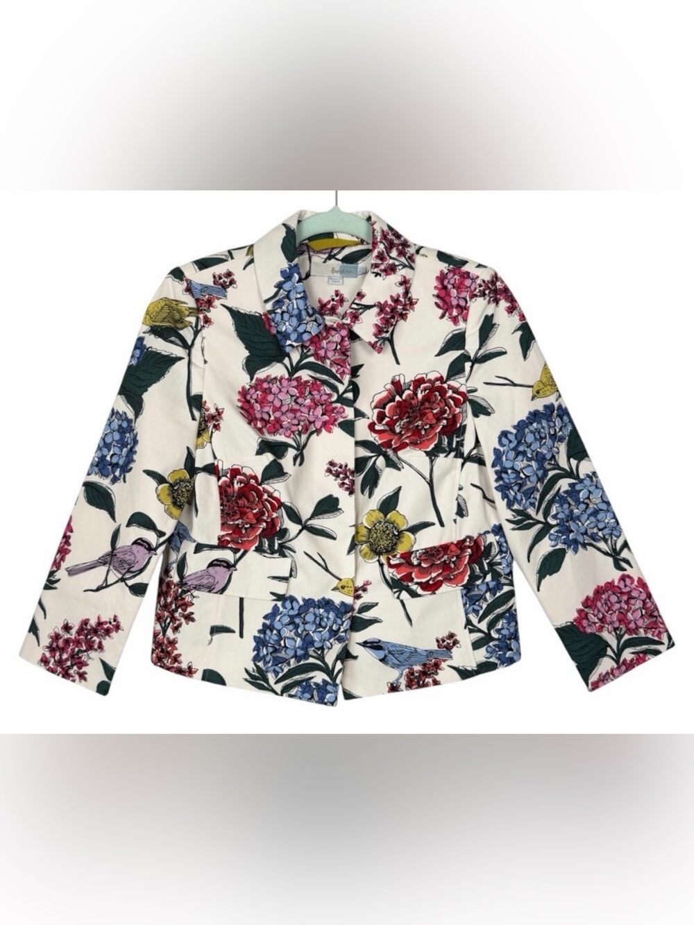 Boden Francesca Jacket Off White Floral Bird Print US 4 Blazer Twee Whimsical
